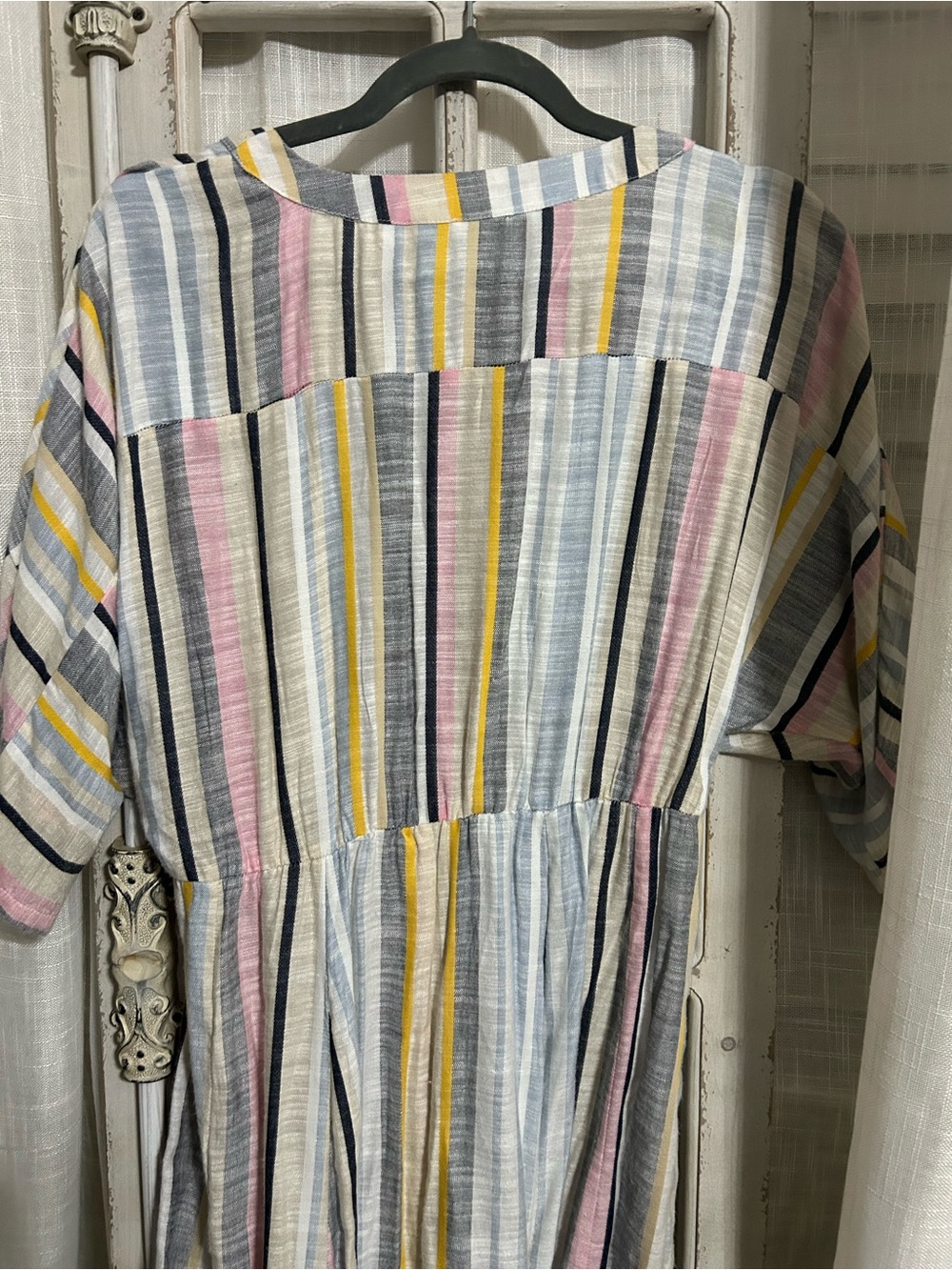ENCREME Stripe V-Neck Maxi Dress Pastel Pink Yellow stripe vacation cruise large - Picture 6 of 7